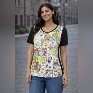 DOLCEZZA: Colorful Graphic Print Women's Top size Small NWT